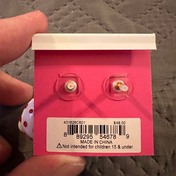 Betsey Johnson White Strawberry Gem Earrings - Picture 3 of 3